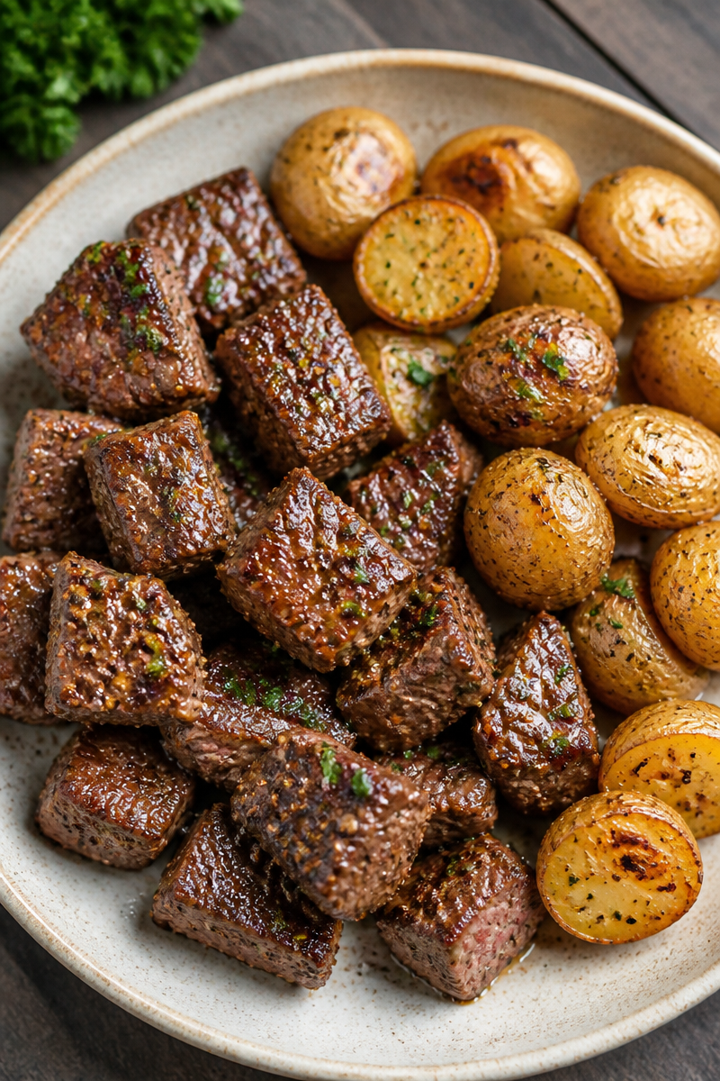 Garlic Steak Bites and Potatoes