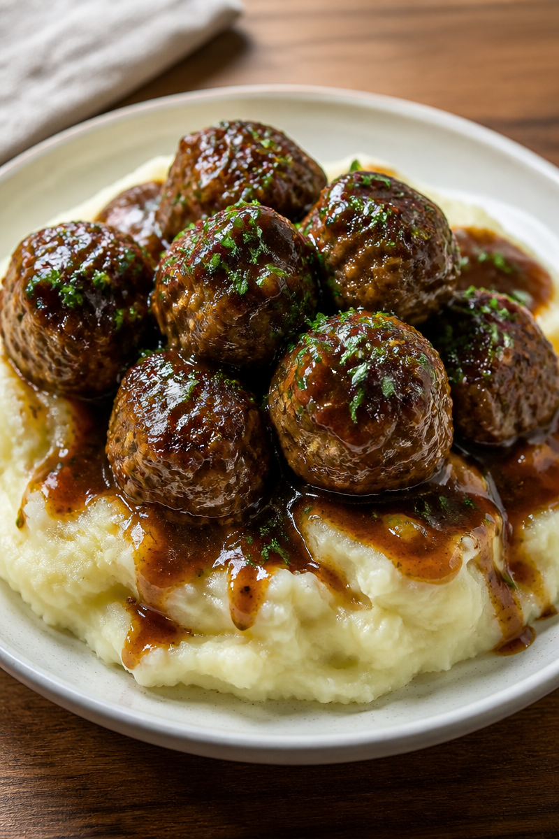 Steak Meatballs With Garlic Herb Mashed Potatoes for Cozy Nights