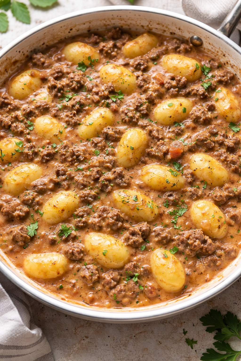 Ground Beef Gnocchi with Creamy Tomato Sauce