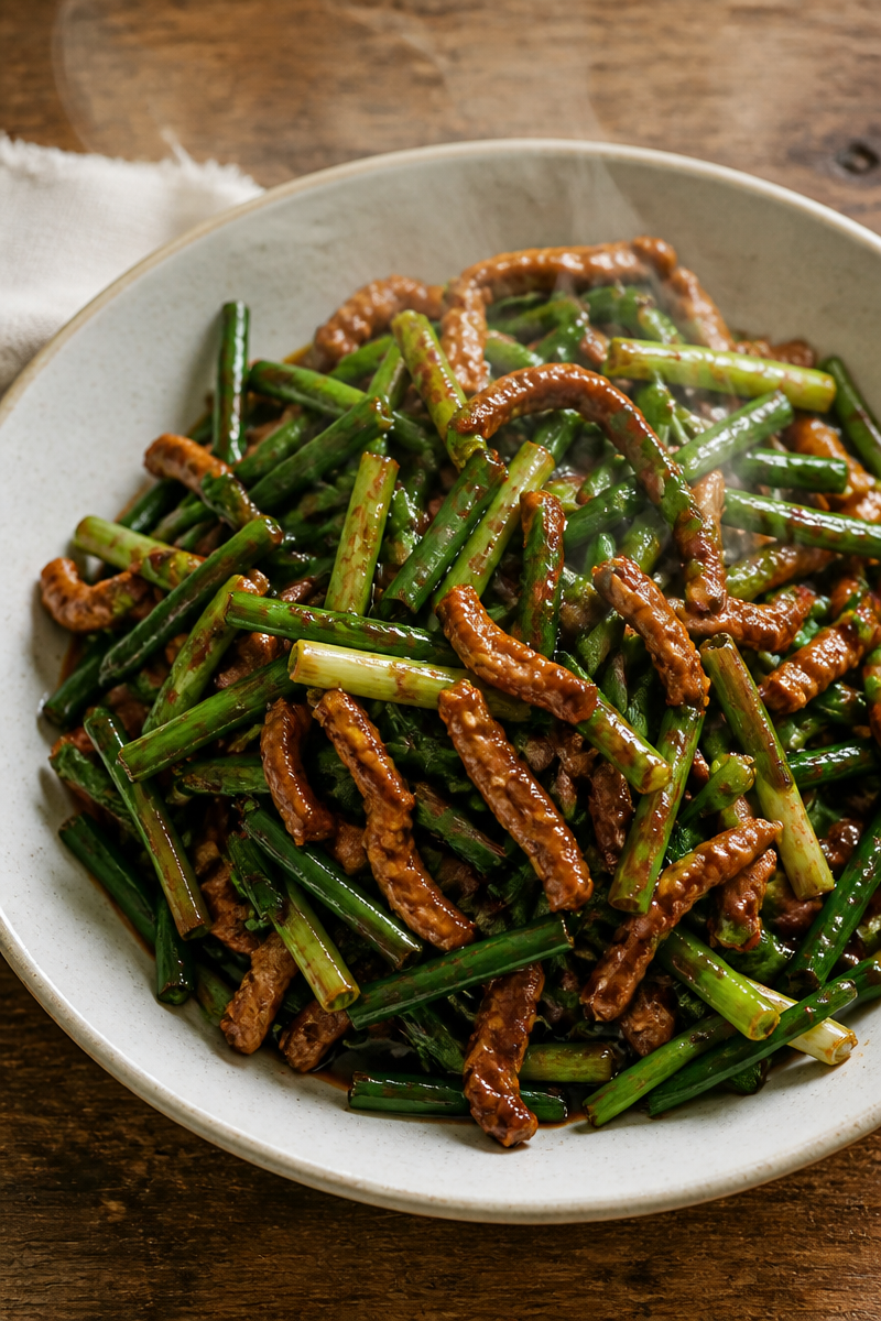 Garlic Scape Stir Fry with Pork