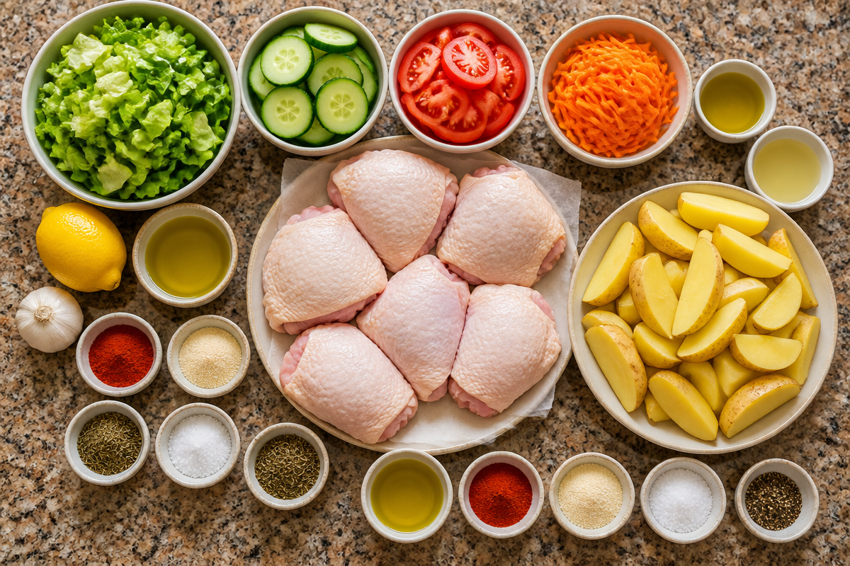 Crispy Chicken Thighs With Potato Wedges