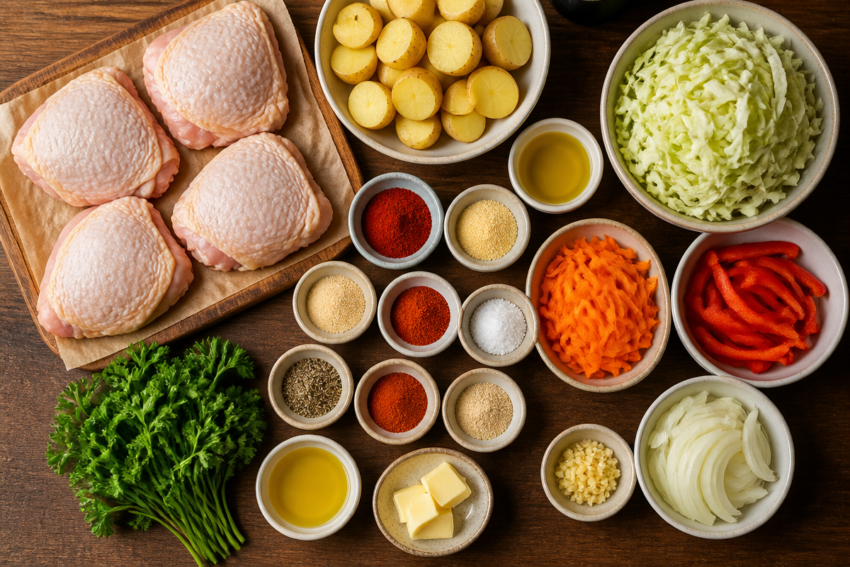 Smoky Paprika Chicken with Roasted Potatoes & Cabbage Skillet