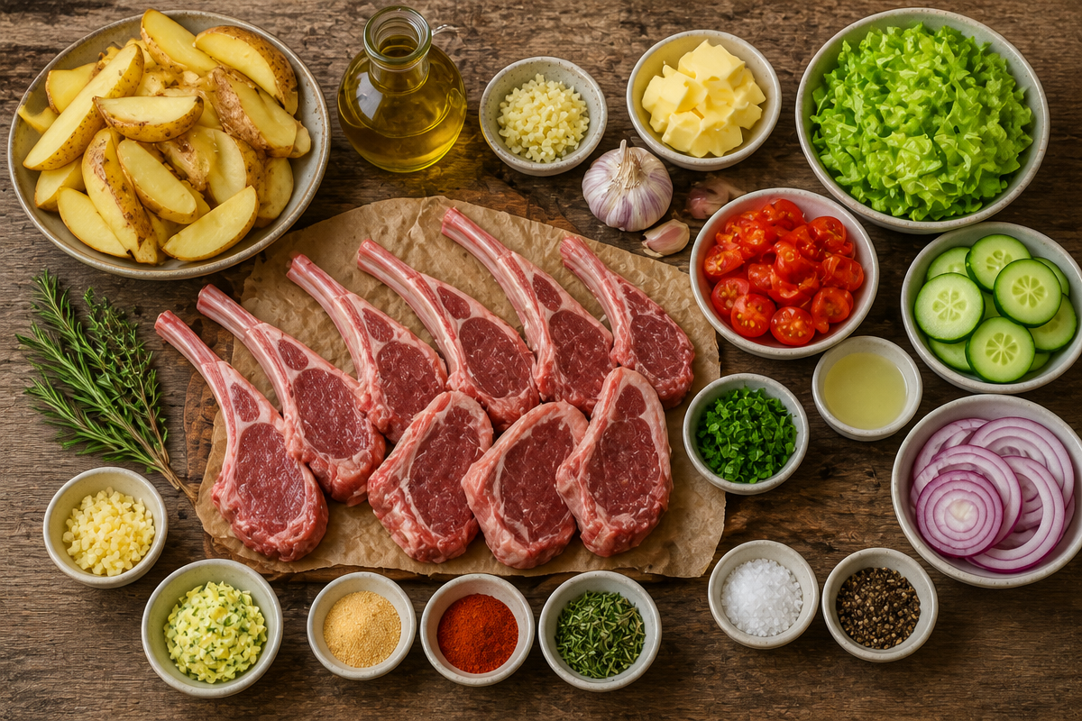 Garlic Butter Lamb Chops with Roasted Potato Wedges & Garden Salad