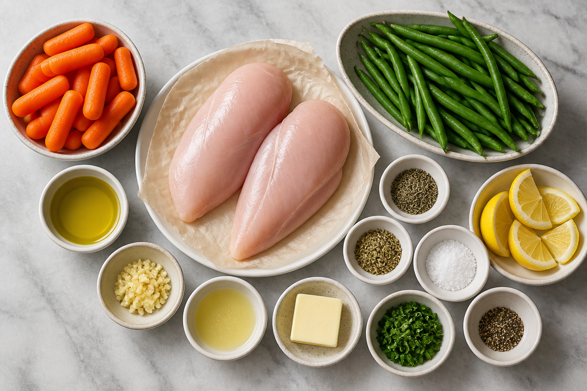 Citrusy Chicken Breast With Green Beans And Glazed Carrots
