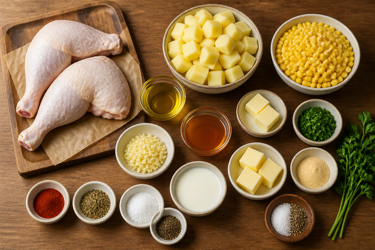 Honey Garlic Chicken Leg Quarter with Mashed Potatoes & Butter Corn