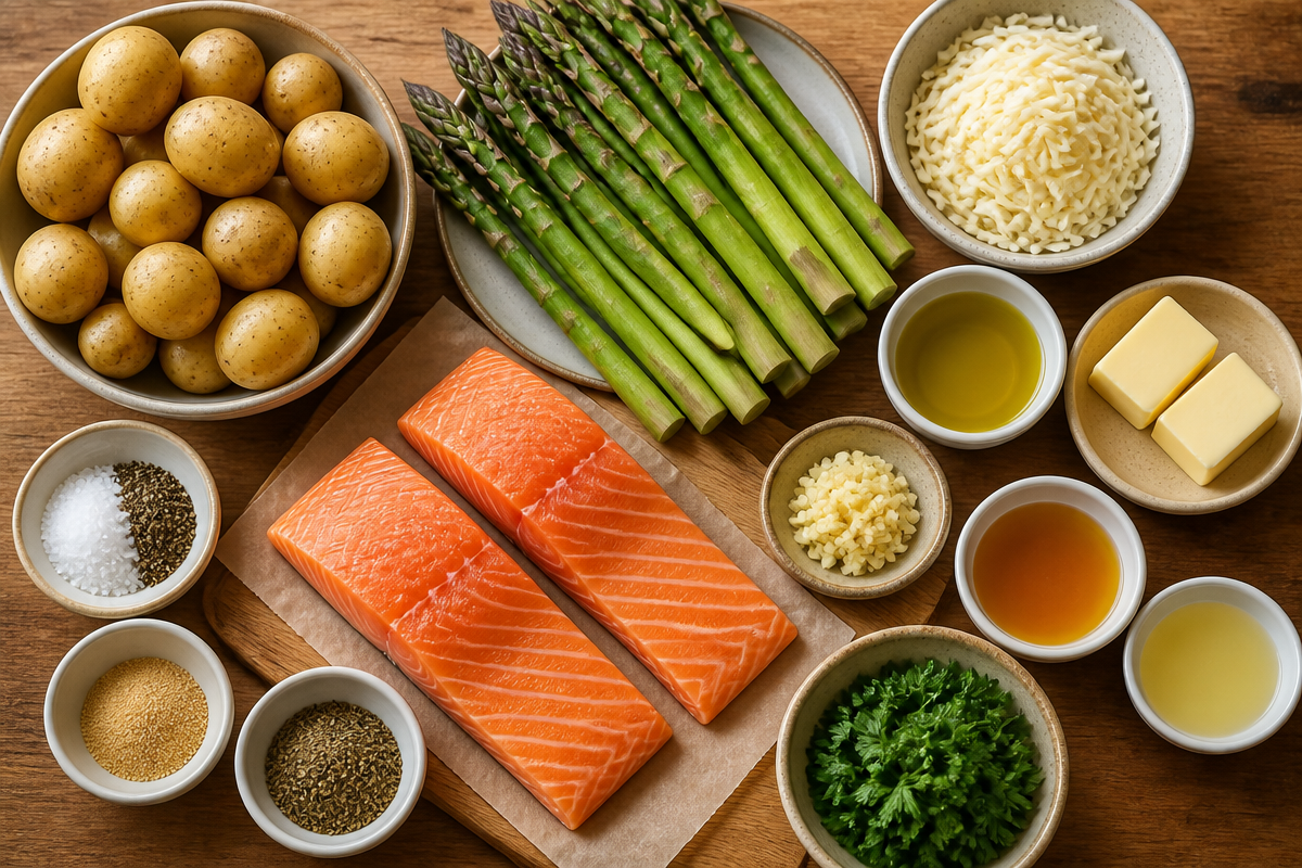 Crispy Garlic Butter Salmon With Asparagus And Potatoes
