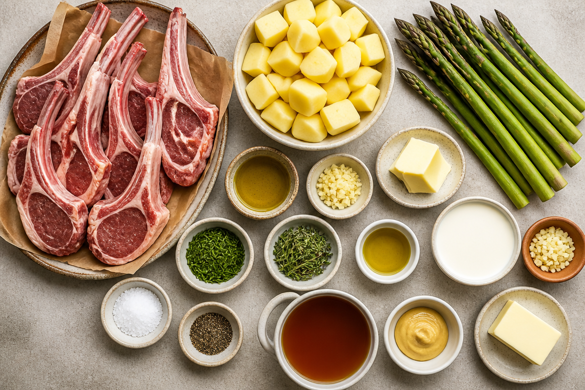 Crispy Garlic Rosemary Lamb Chops Mashed Potatoes Asparagus