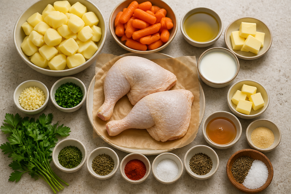 Herb Roasted Chicken with Creamy Mashed Potatoes & Honey Glazed Carrots