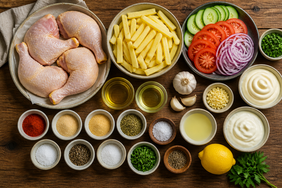 Grilled Chicken & Fries Plate with Garlic Herb Sauce