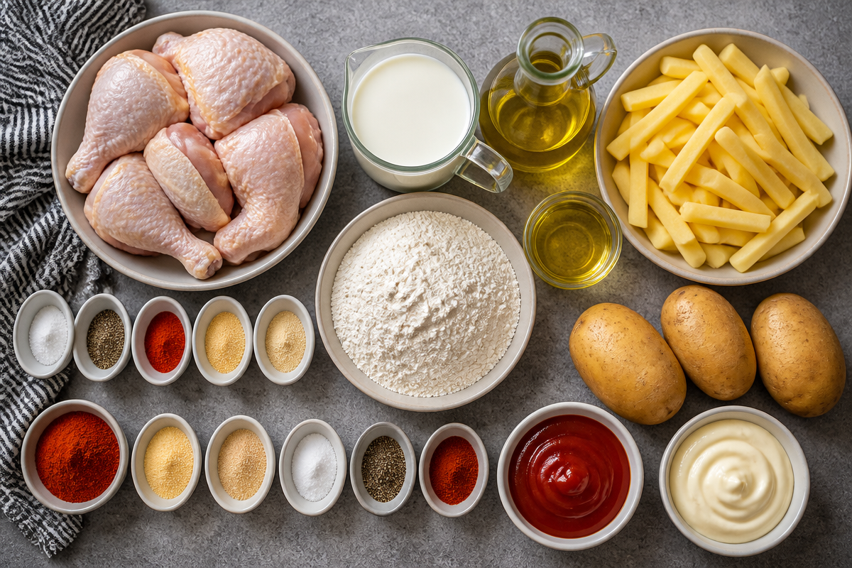 Crispy Southern Fried Chicken and French Fries