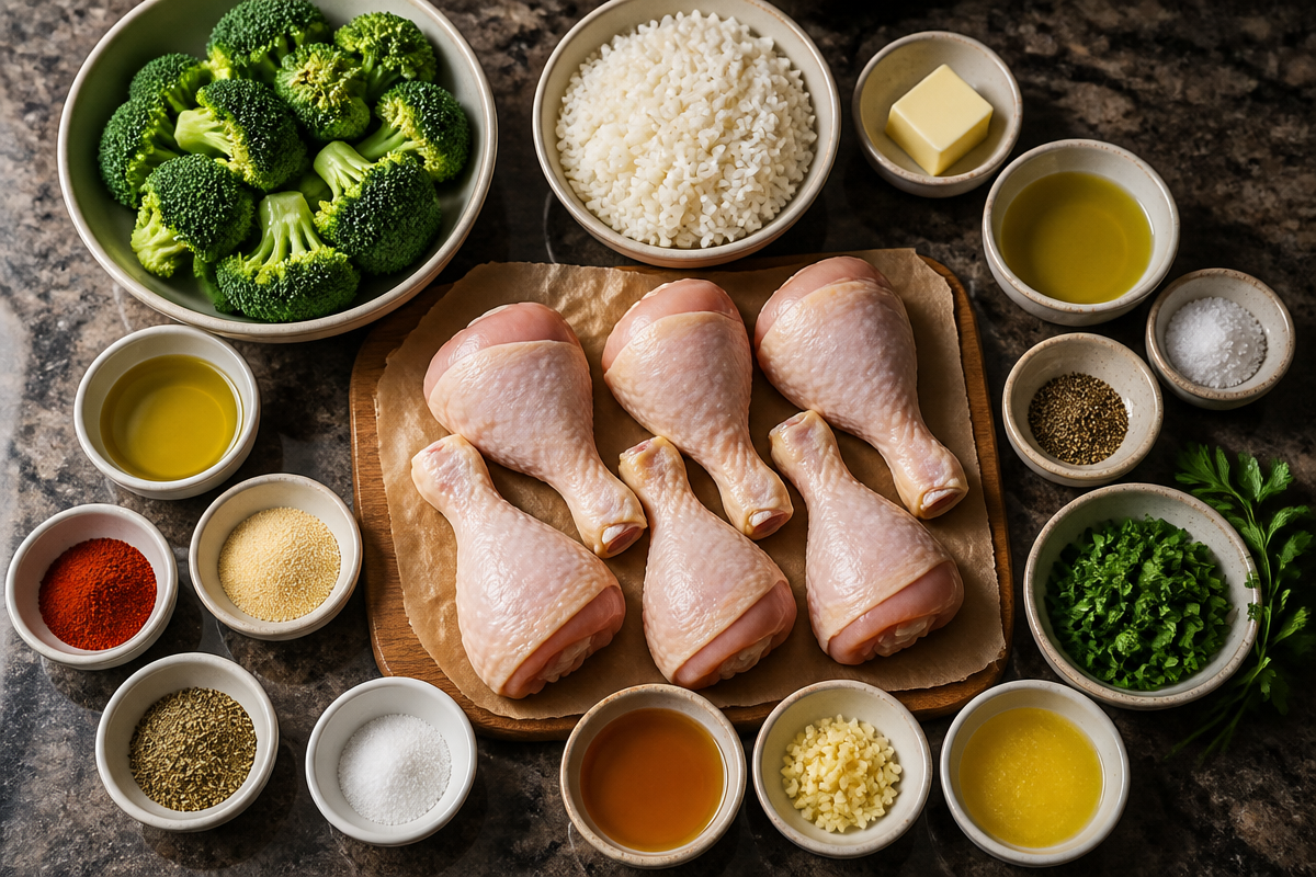 Crispy Garlic Herb Chicken Drumsticks with Rice and Broccoli