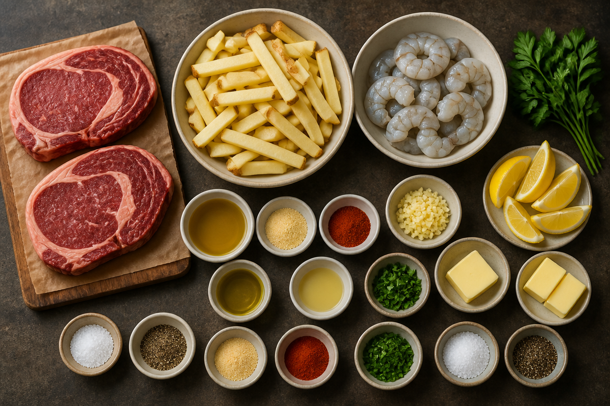 Surf & Turf Steak With Garlic Butter Shrimp Fries