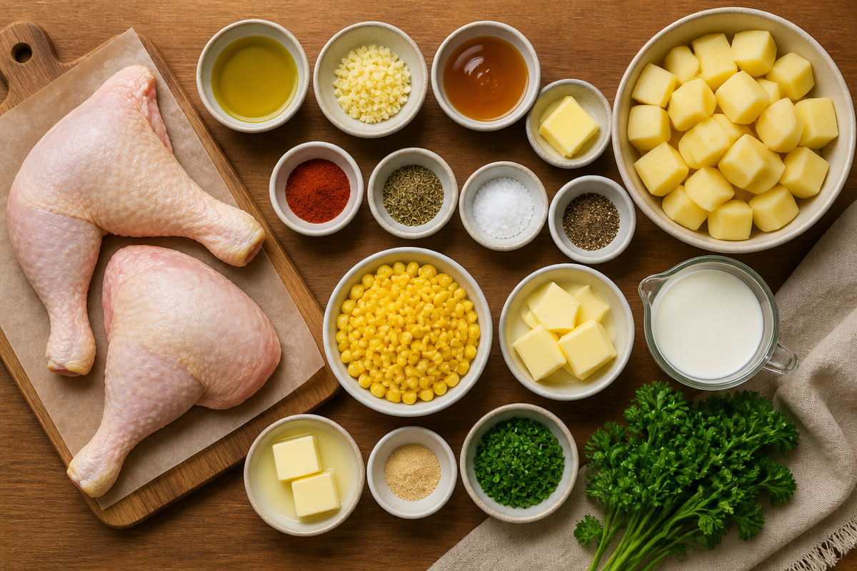 Honey Garlic Chicken Leg Quarter with Mashed Potatoes & Butter Corn