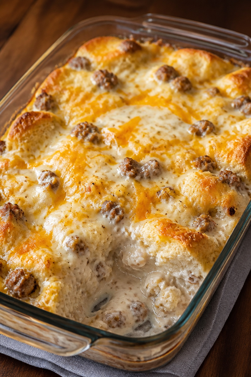 Biscuits and Gravy Breakfast Casserole