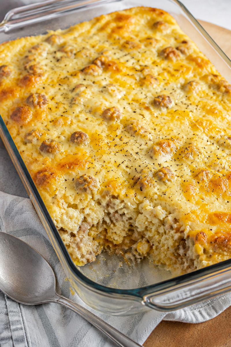 Biscuits and Gravy with Eggs and Sausage Breakfast Casserole