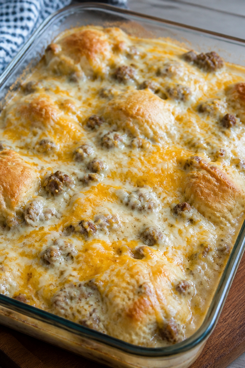 Biscuits and Gravy Breakfast Casserole