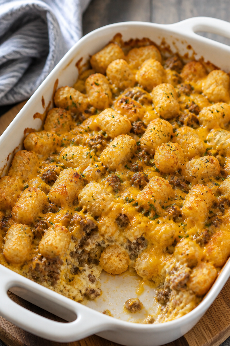 Tater Tot Sausage Breakfast Casserole Recipe | Breakfast Ideas with Tater Tots, Breakfast Casserole with Tots, Easy Tater Tot Breakfast Casserole Recipe