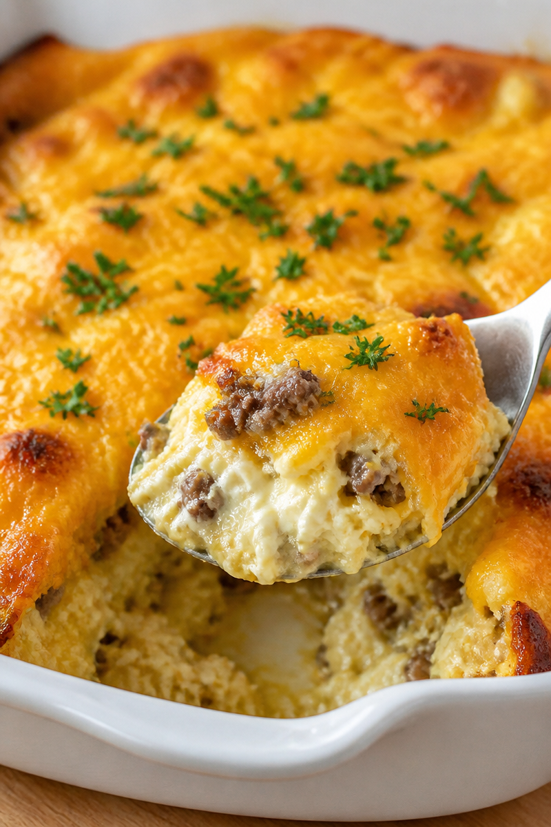 Sausage, Egg, and Cream Cheese Hashbrown Casserole