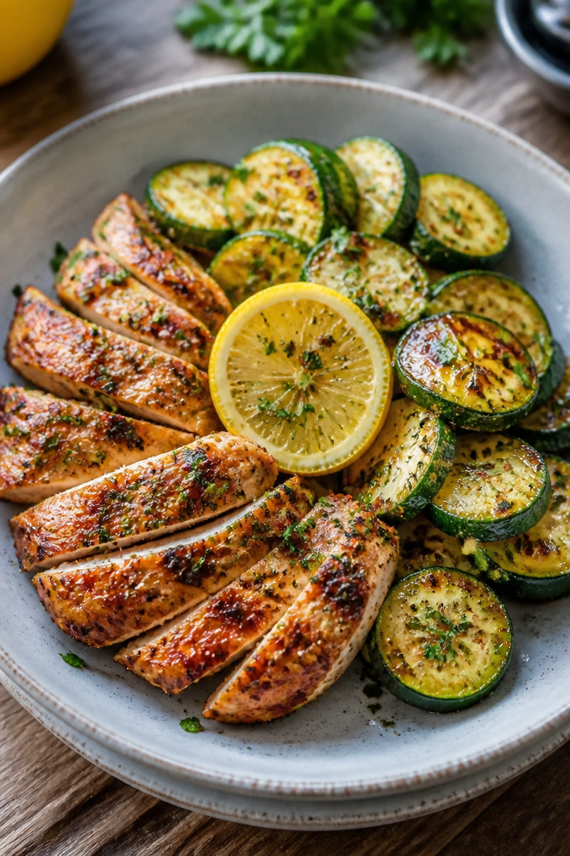 Easy Asado Chicken with Lemon Zucchini Sauté