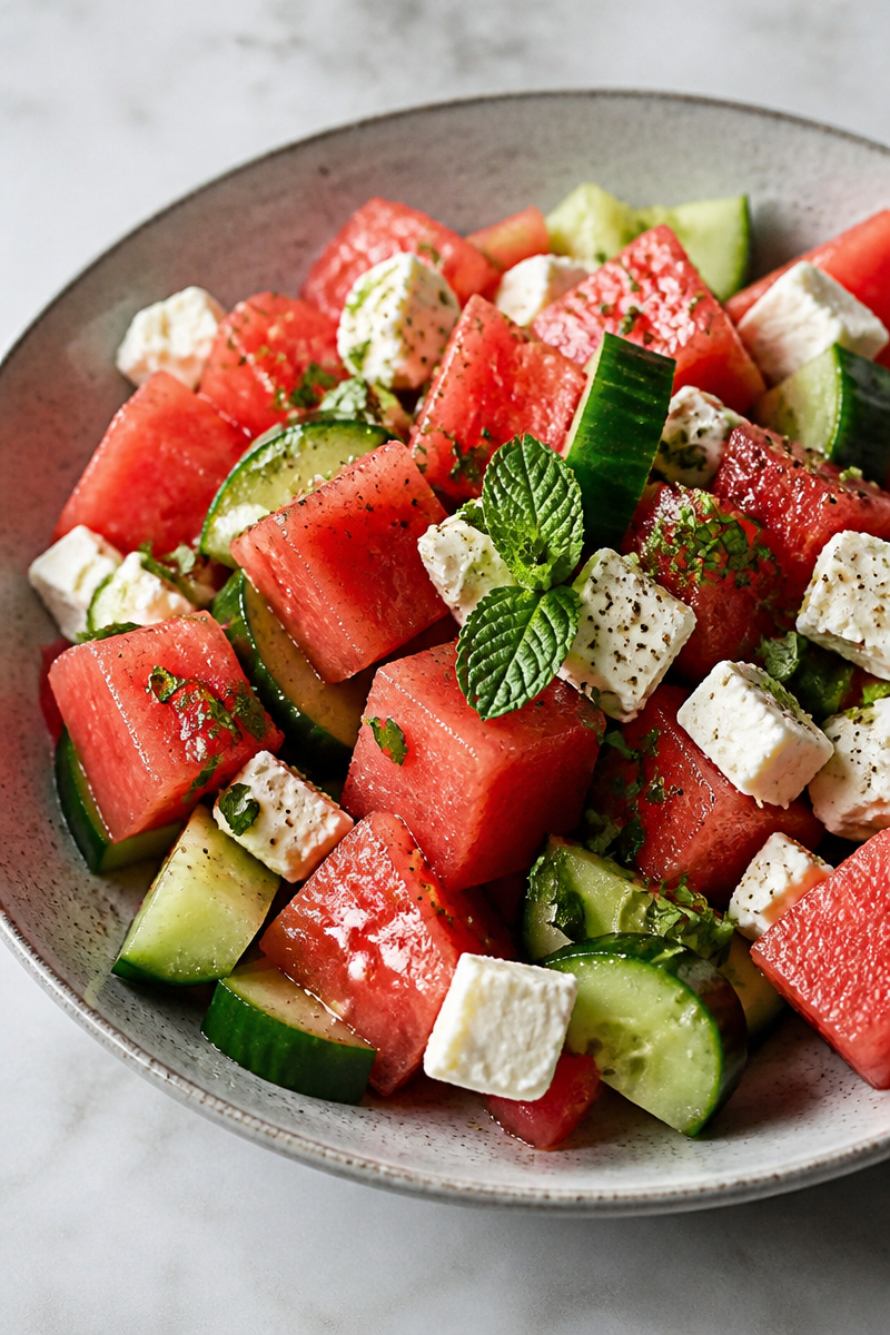 SIMPLE Watermelon + Cucumber + Feta Salad