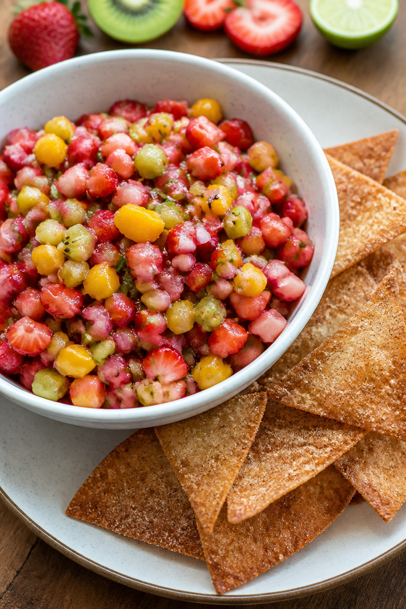 Fresh Fruit Salsa with Cinnamon Sugar Chips