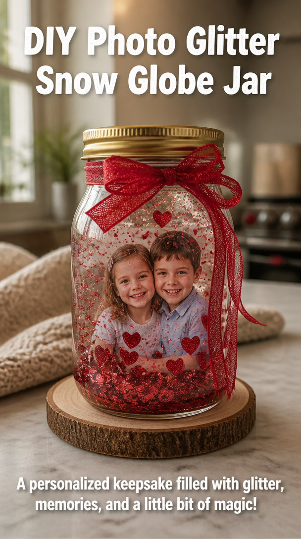 DIY Photo Glitter Snow Globe Jar