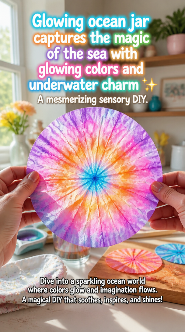 Glowing ocean jar captures the magic of the sea with glowing colors and underwater charm ✨ A mesmerizing sensory DIY.