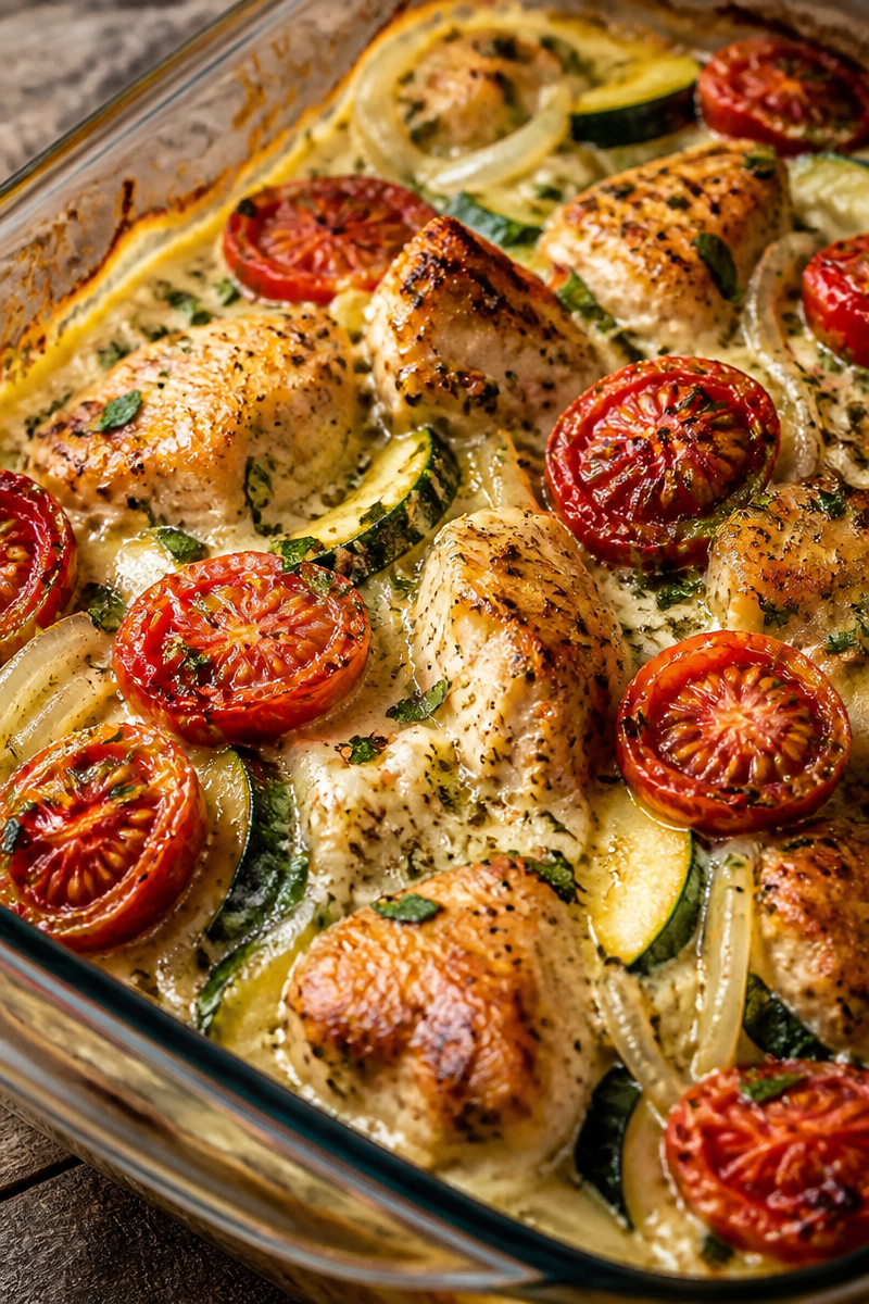 Mediterranean Chicken Zucchini Bake