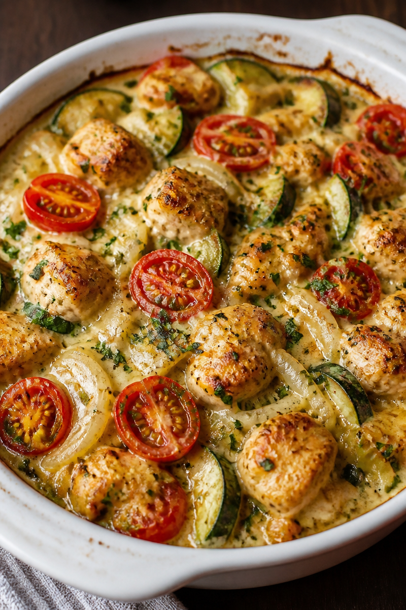 Mediterranean Chicken Zucchini Bake