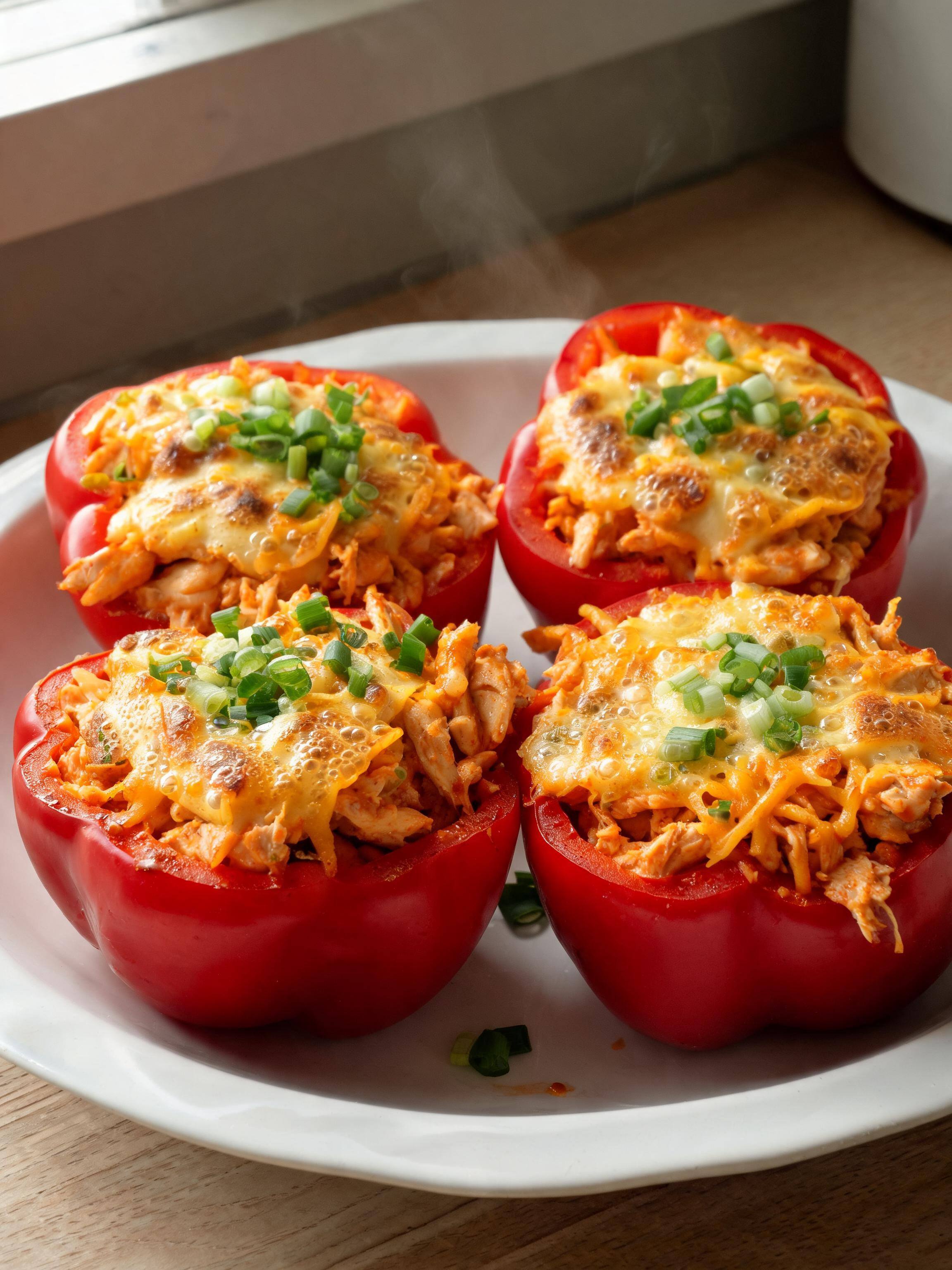 Crispy Buffalo Chicken Stuffed Peppers