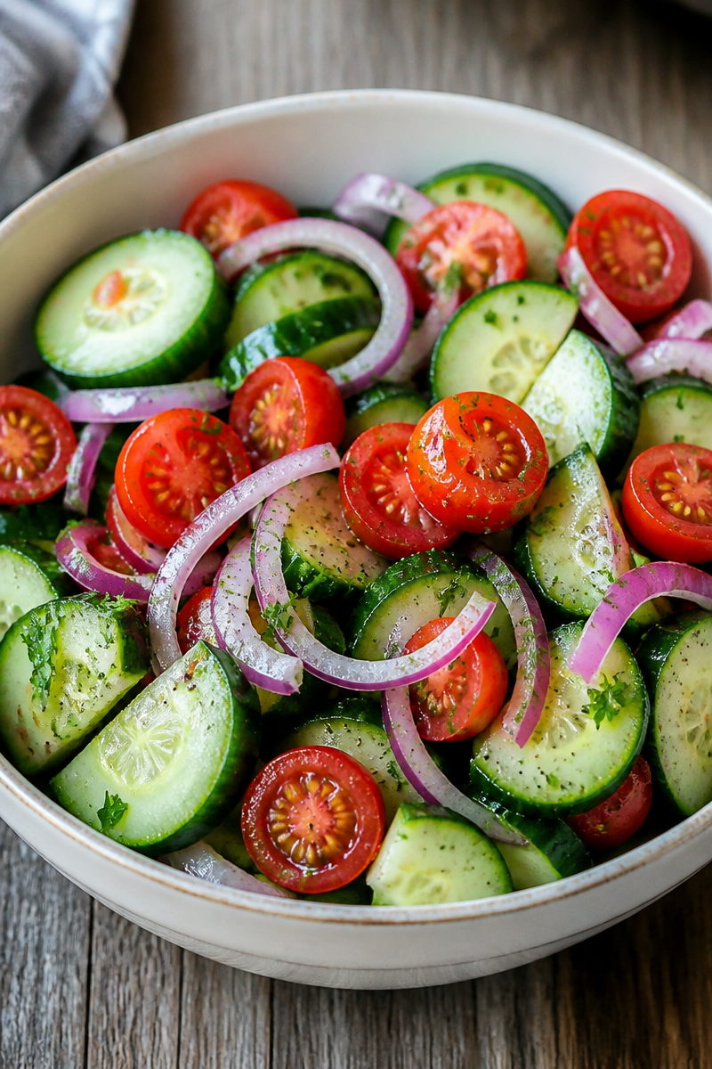 Refreshing Cucumber and Tomato Salad | Cucumbers, Onions, and Tomatoes, Tomato-Cucumber Red Onion Salad, Tomato Salad Recipes