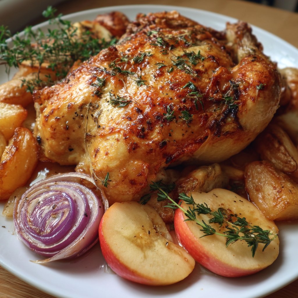 Roast Chicken with Apples and Onions