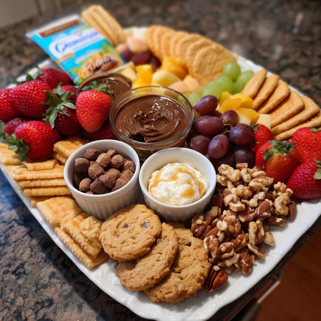Pool Party Dip Board with Fruit and Cookies