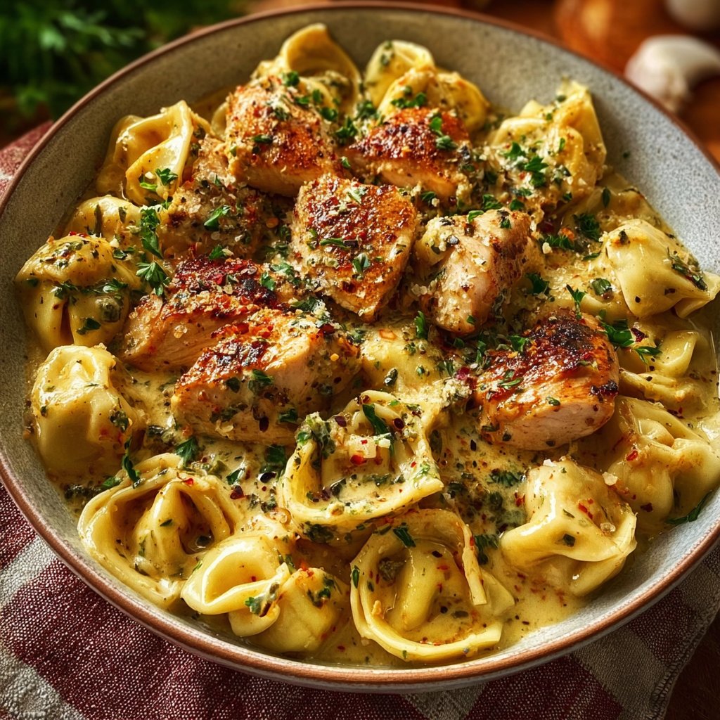 Cajun Chicken Tortellini with Garlic Sauce