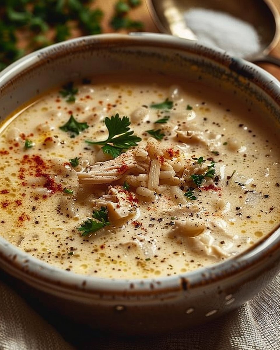 Creamy Chicken Pepper Soup with Acini di Pepe, Parsley & Cream