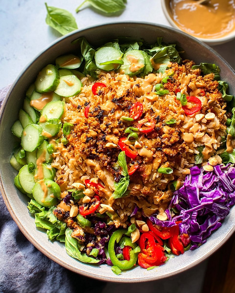Chicken Crispy Rice Salad with Peanut Dressing