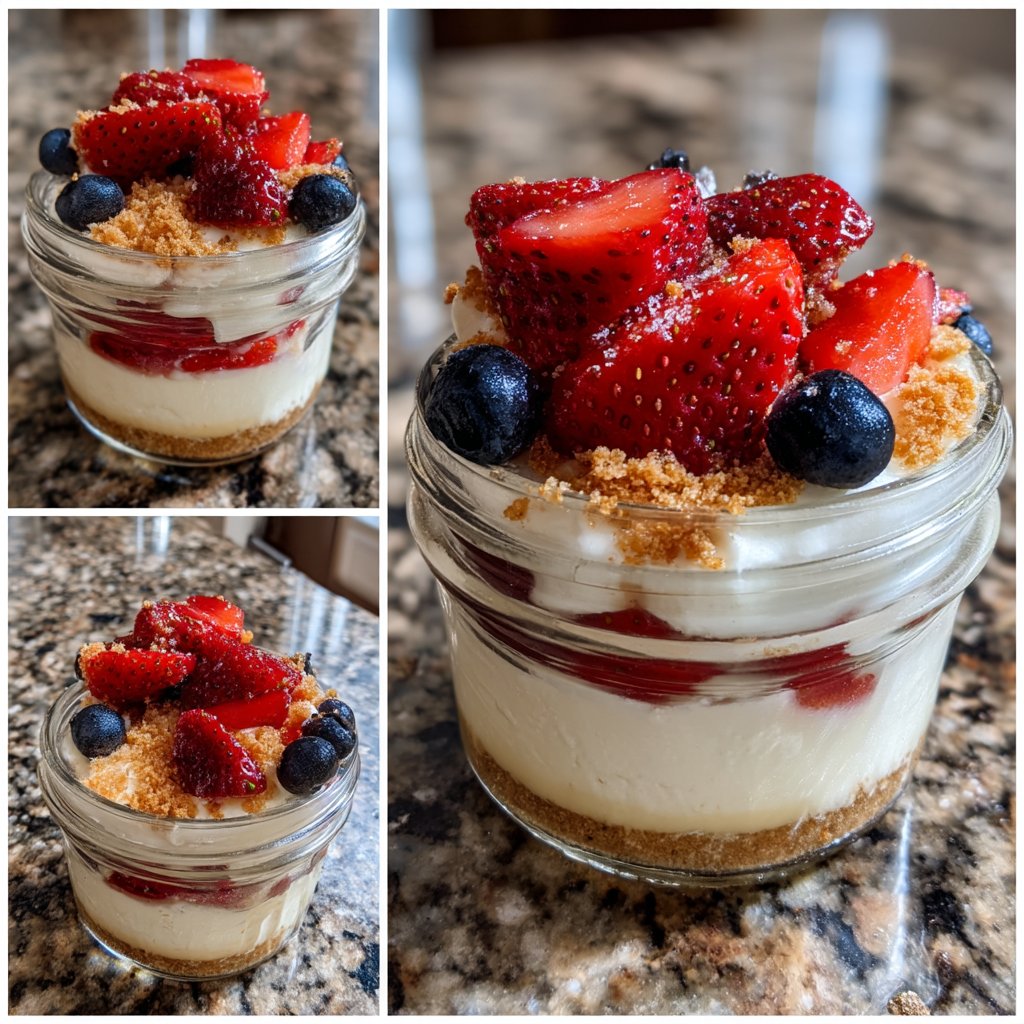 Patriotic Cheesecake Jars with Fresh Berries 4 Patriotic Cheesecake Jars with Fresh Berries