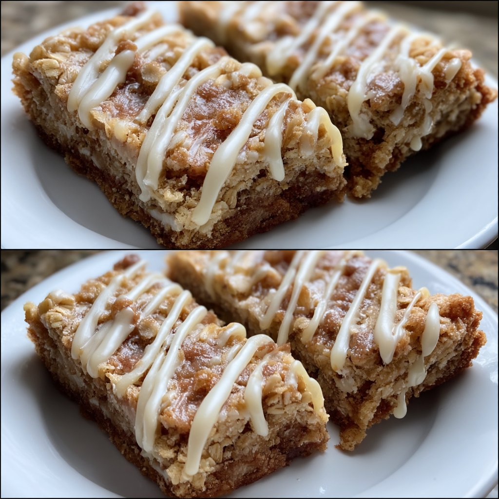 Brown Butter Oat Cookie Bars with Vanilla Drizzle