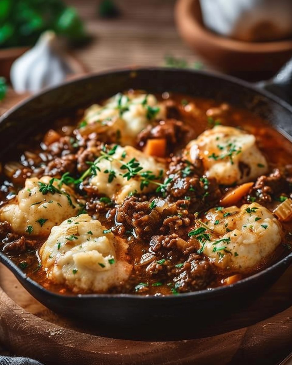 Ground Beef Stew with Dumplings