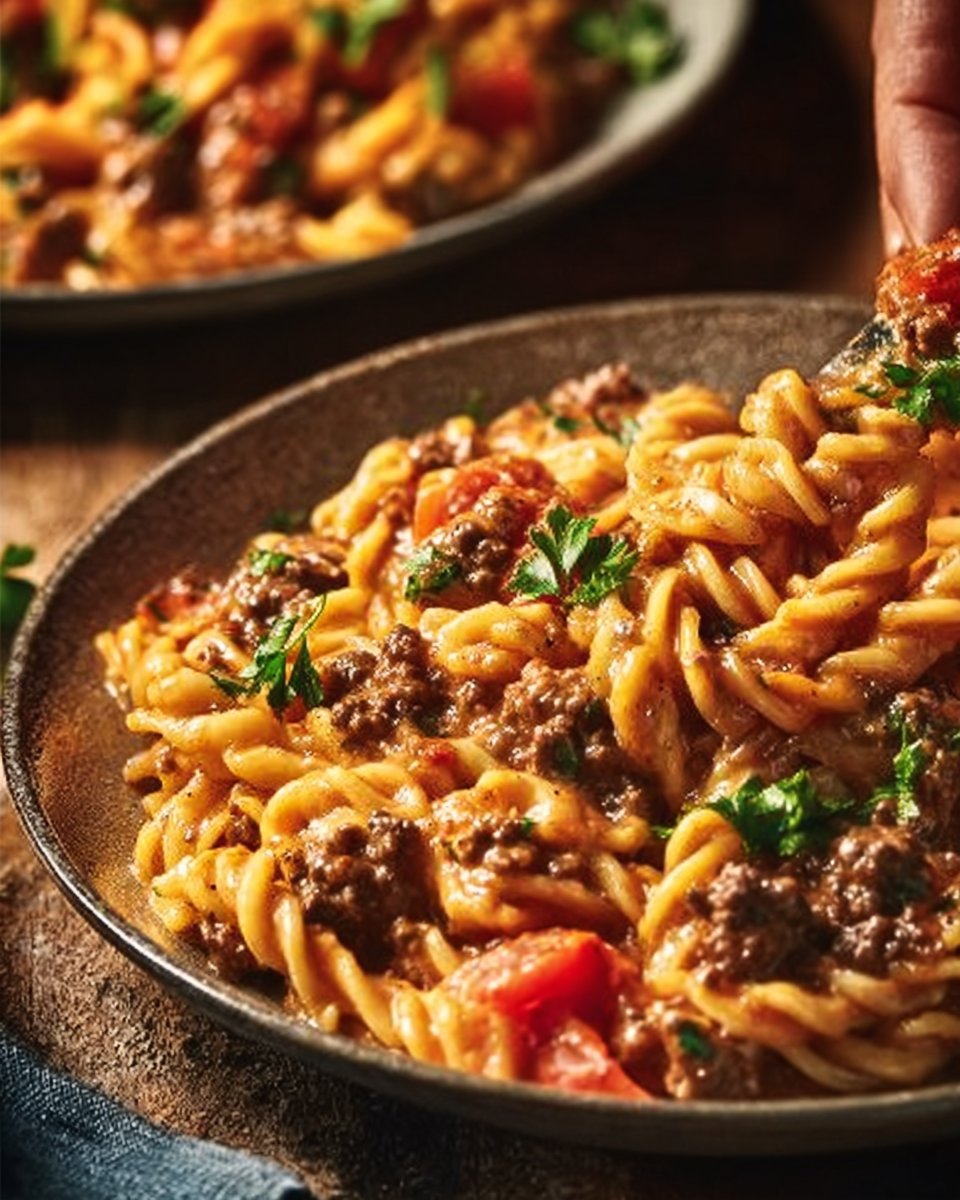 Creamy Garlic Beef Pasta