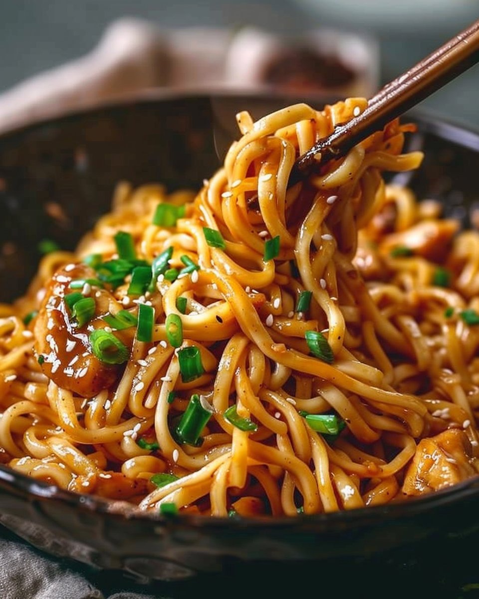 Sticky Garlic Chicken Noodles Recipe