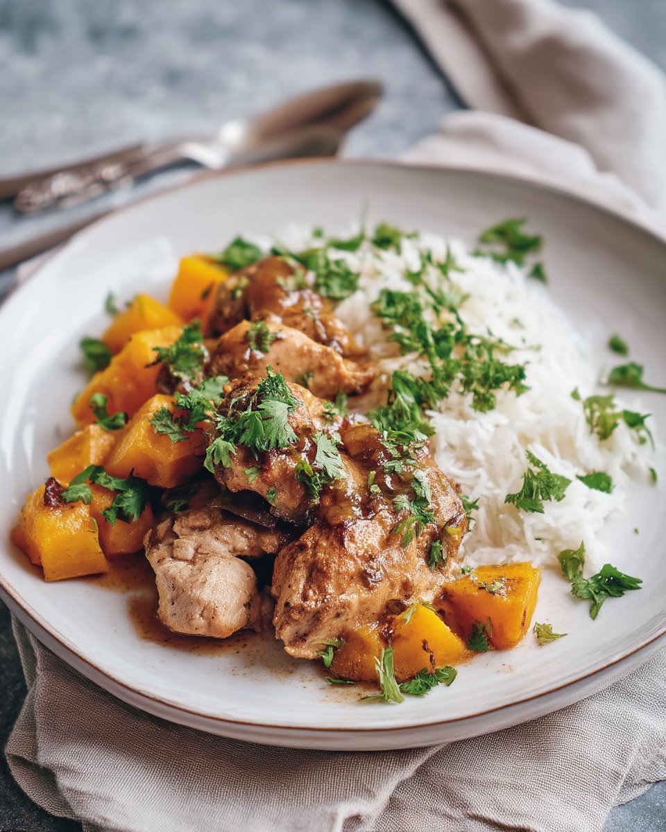 Chicken in date sauce and roasted rutabaga