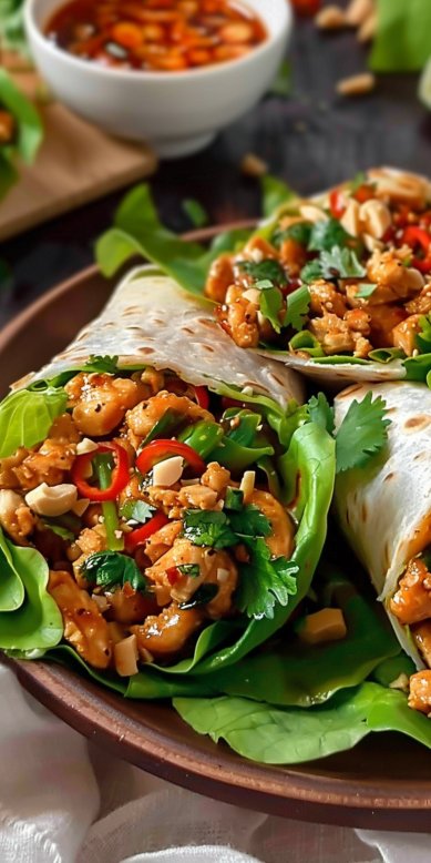 Wrap de poulet haché à la sauce thaï