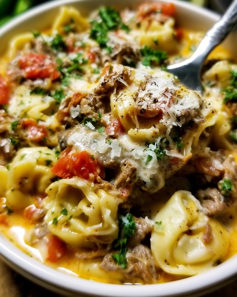 Slow Cooker Cheesesteak Tortellini
