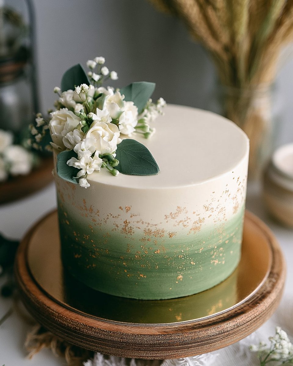 Green and Gold Cake for Women's Birthday
