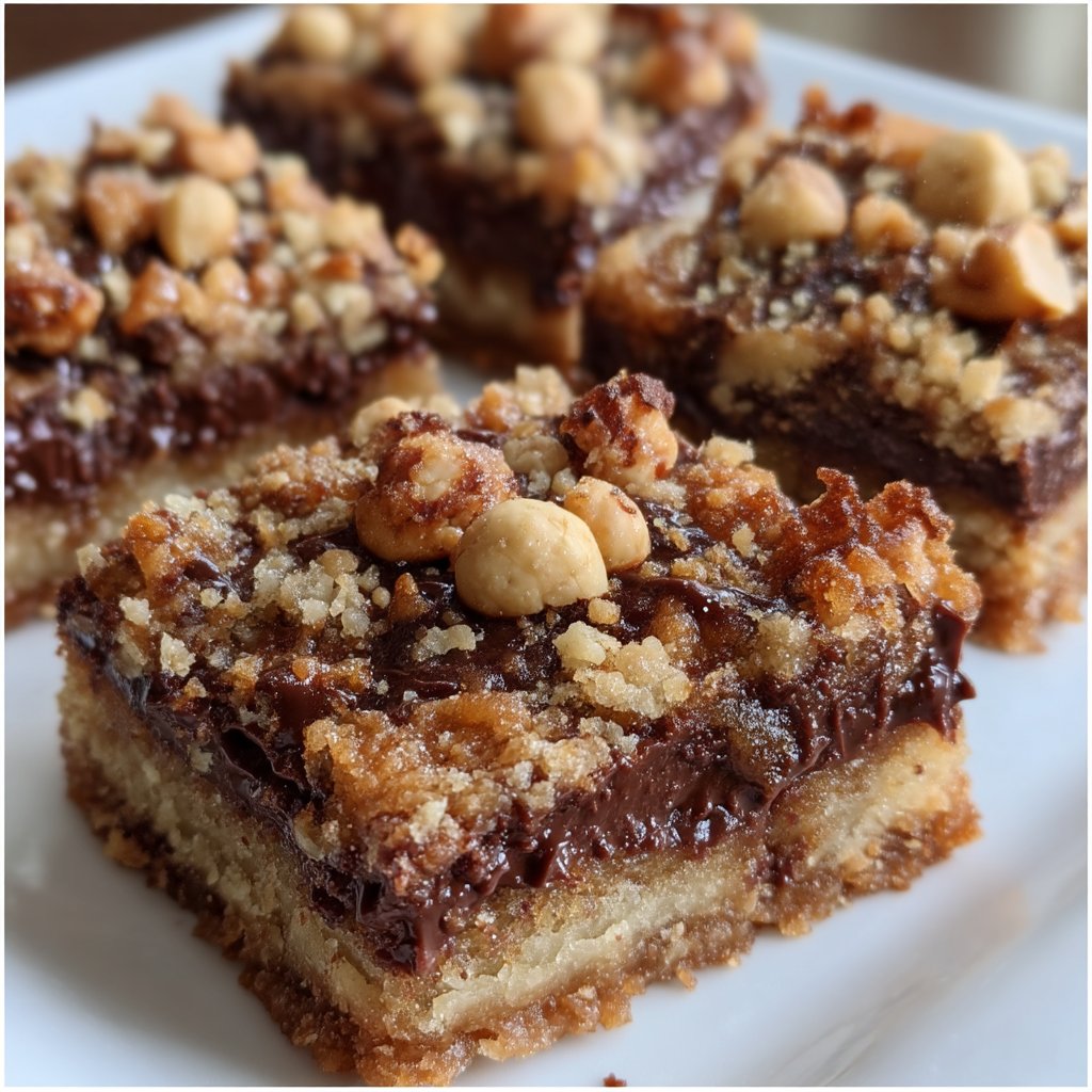 Chocolate Hazelnut Cookie Bars with Crunchy Topping