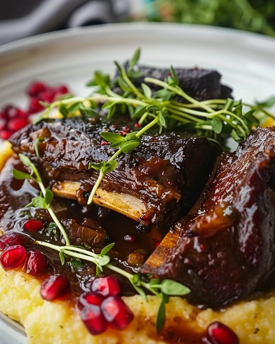 Short Ribs with Pomegranate Demi-Glace & Creamy Polenta