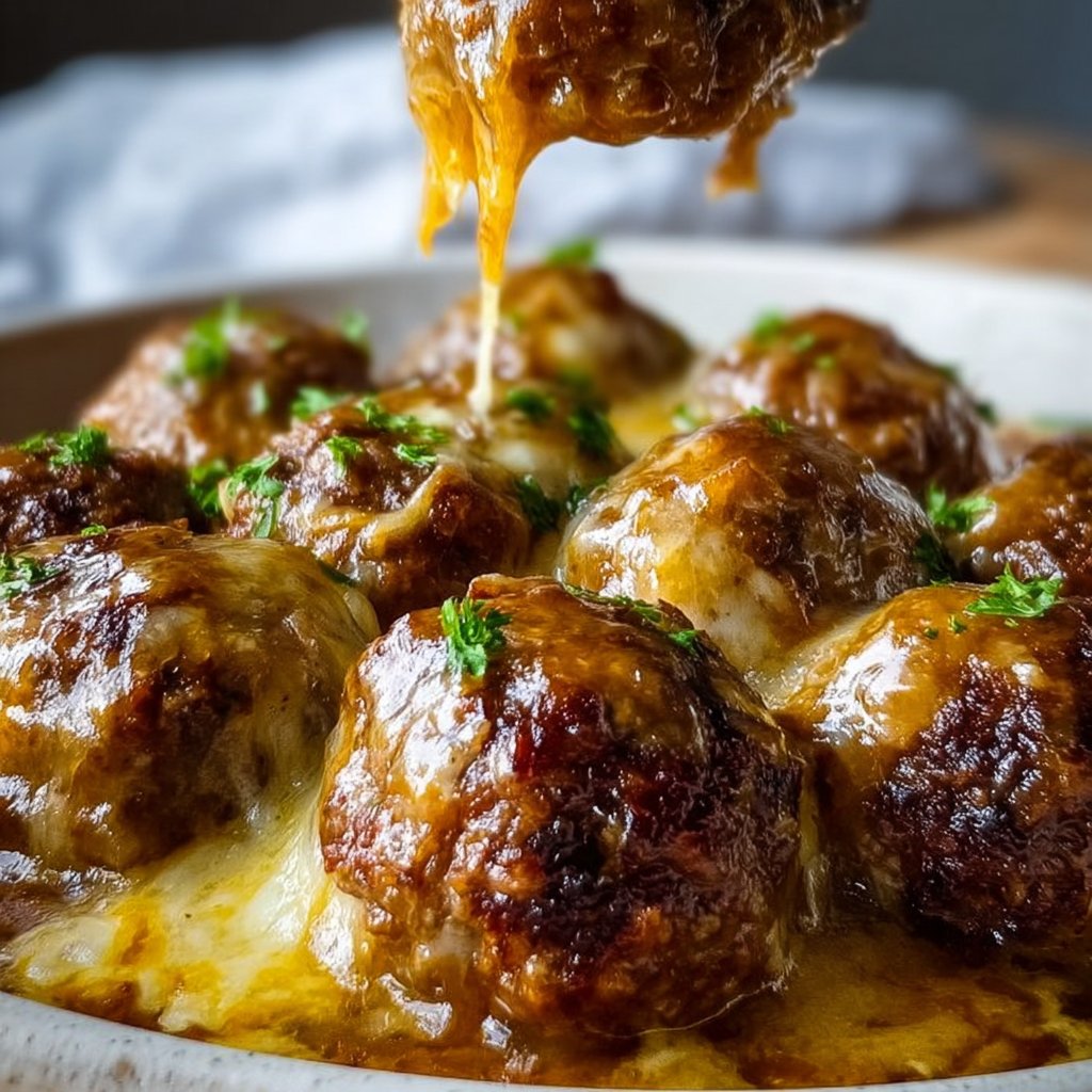 Crockpot French Onion Meatballs