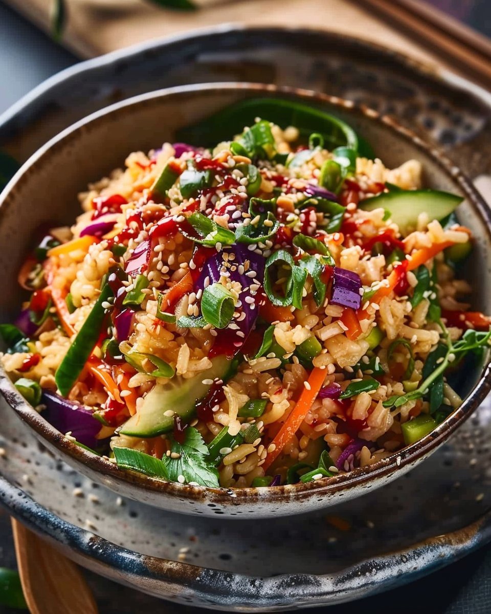Asian Crispy Rice Salad with Peanut Sesame Dressing