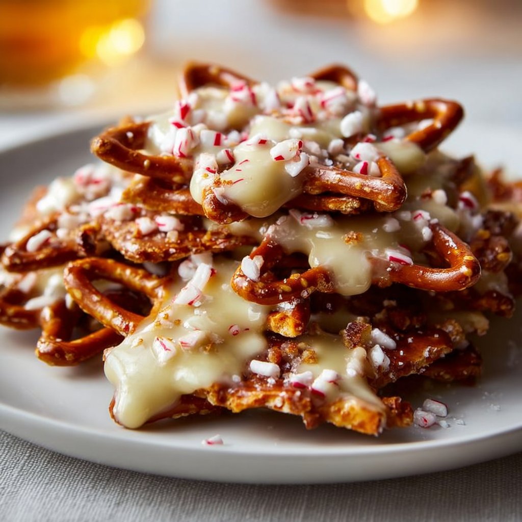 Easy White Chocolate Peppermint Pretzel Crisps